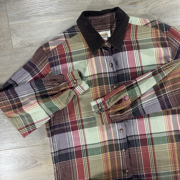 VTG Talbots Shirt Womens Medium Fall Plaid Velvet Collar Button Up Shirt Cotton - Picture 3 of 11